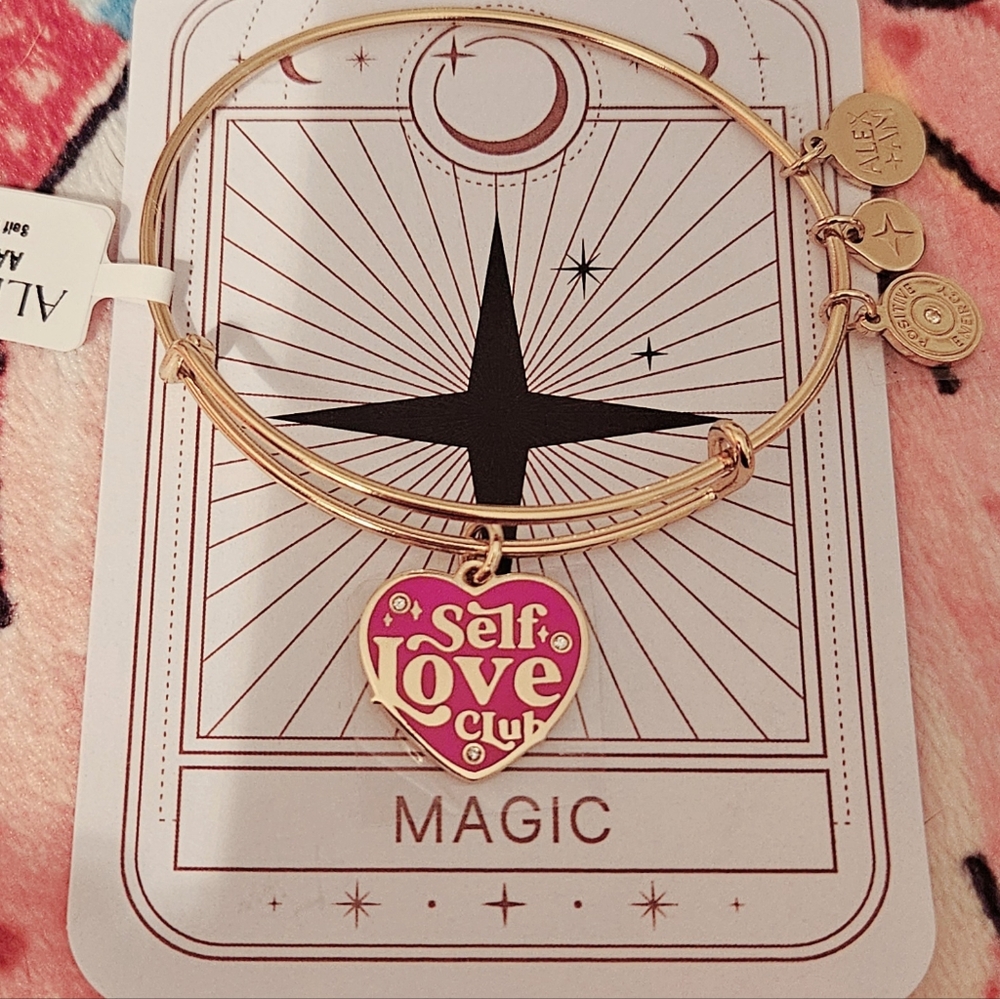 Alex and Ani Self Love Club Glass Crystal Pink Heart Bangle Charm Bracelet